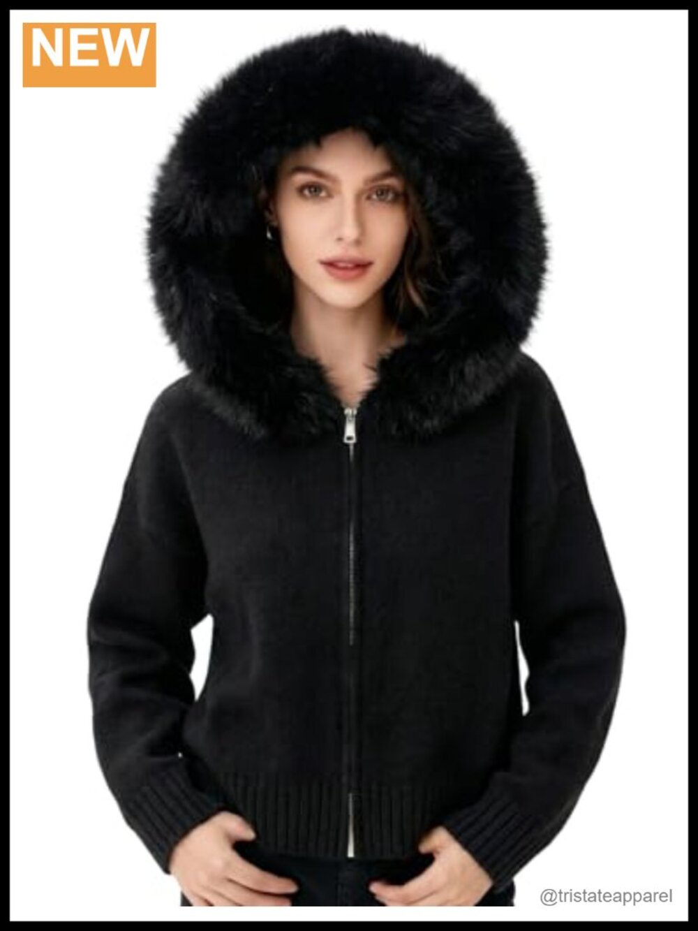 Womens Faux Fur Zip Up Hoodie Cardigan Sweater Y2K Slim Fit Long Sleeve